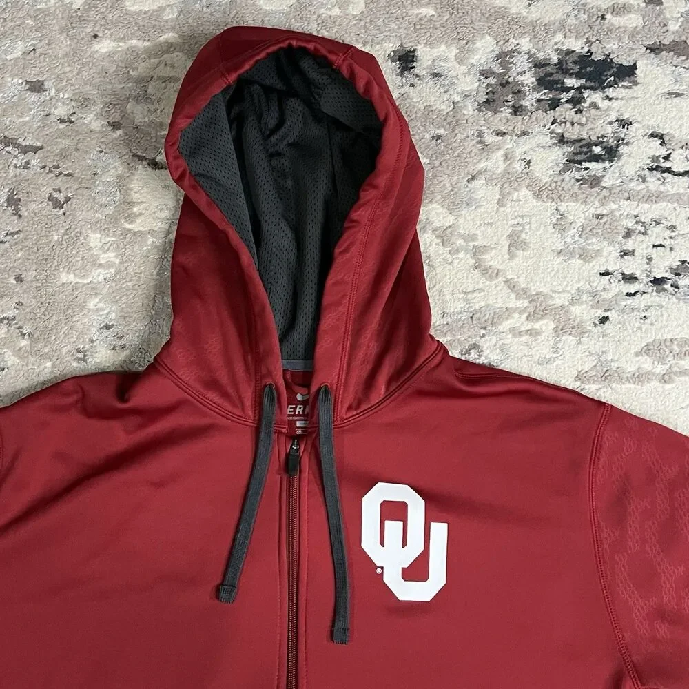 Oklahoma Sooners Nike Mens Full-Zip Hoodie Red Therma Fit Sweatshirt XXL 2XL